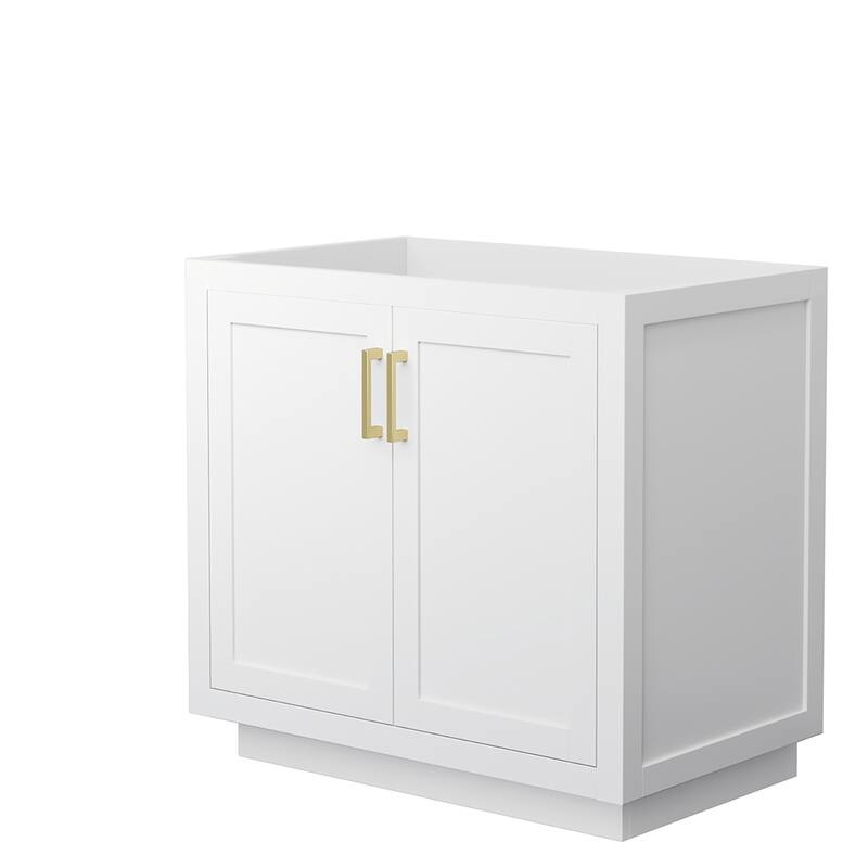 Wyndham Collection Miranda 36" Single Free Standing Vanity Cabinet - White / Brushed Gold Hardware