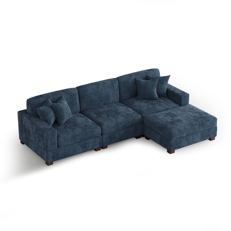 Modern Oversized Chenille Modular Sectional Sofa with Ottoman