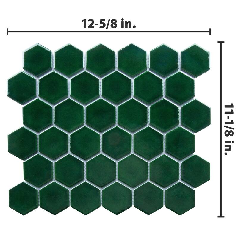 Merola Tile Metro Ion 2" Hex Emerald 11-1/8" x 12-5/8" Porcelain Mosaic Wall Tile