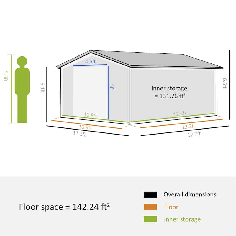 Outsunny 11' x 9' Dark Grey Metal Garden Shed