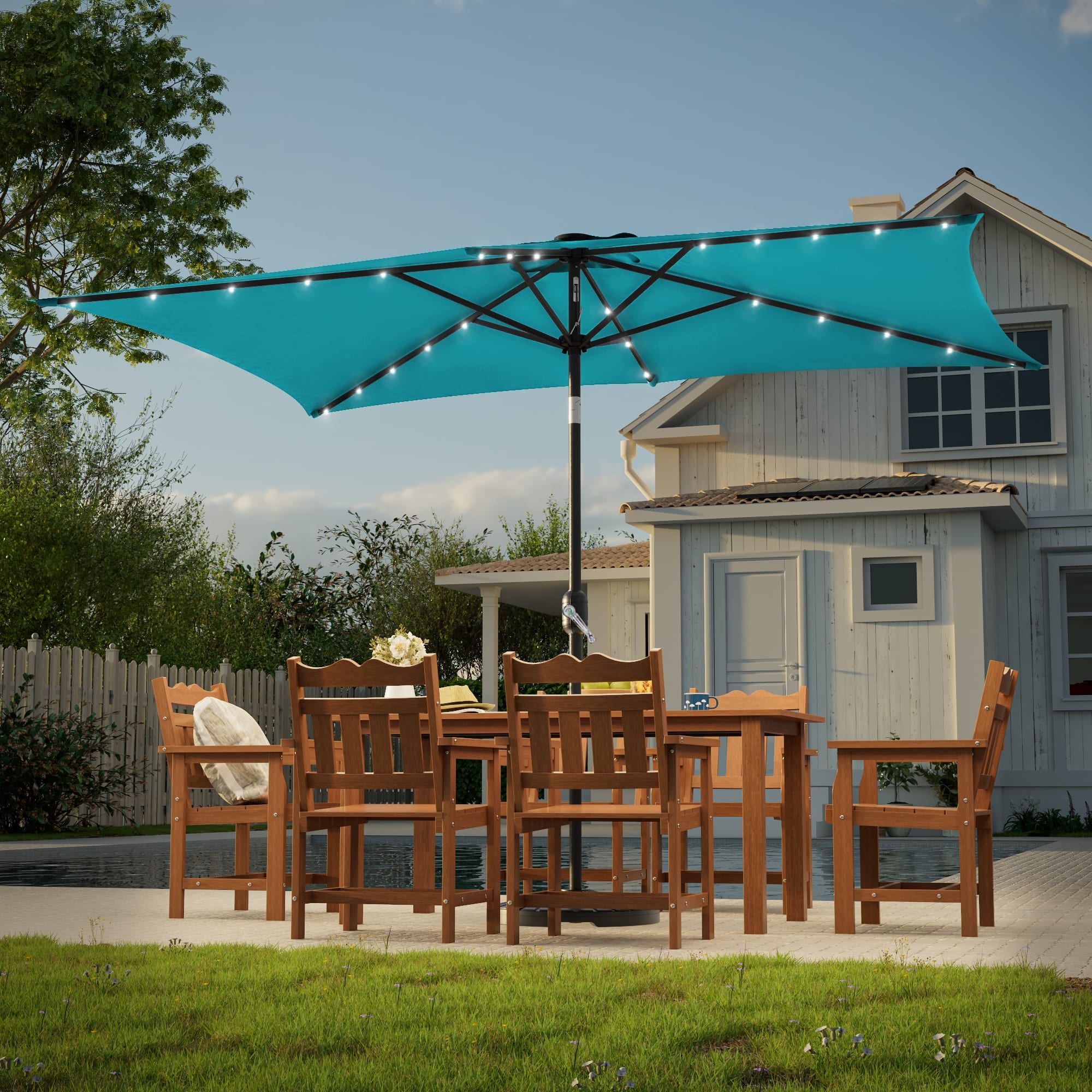 10x6 patio umbrella Rectangular Solar Light Bulb Tilt 10x6.5ft 6-Rib Our umbrella replacement canopy can accommodate 68.9 inch / 38 inch umbrella rib Mosaic 10 x 6.5 ft