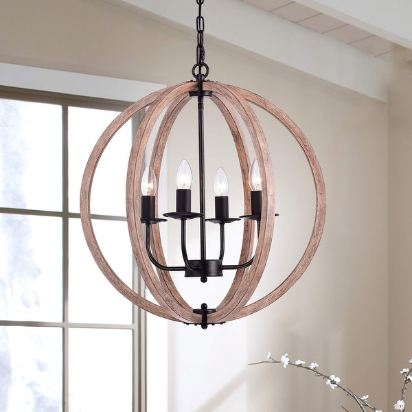 Benita Antique Black Natural Wood Orb Chandelier - N/A. Opens flyout.