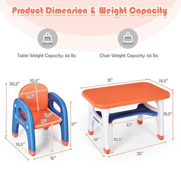 dimension image slide 2 of 3, Kids Activity Table and Chair Set with Montessori Toys for Preschool and Kindergarten - 31" x 19.5" x 19.5"