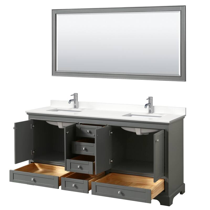 Deborah 72-inch Double Vanity, Quartz Top, 70-inch Mirror