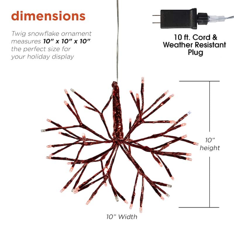 Alpine Corporation 10"H Indoor Christmas Snowflake Ornament with LED Lights