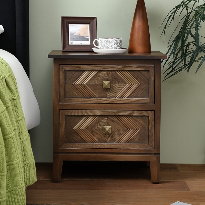 Mid-Century Modern Nightstand with Drawer - Brown with 2 drawers - 2-drawer