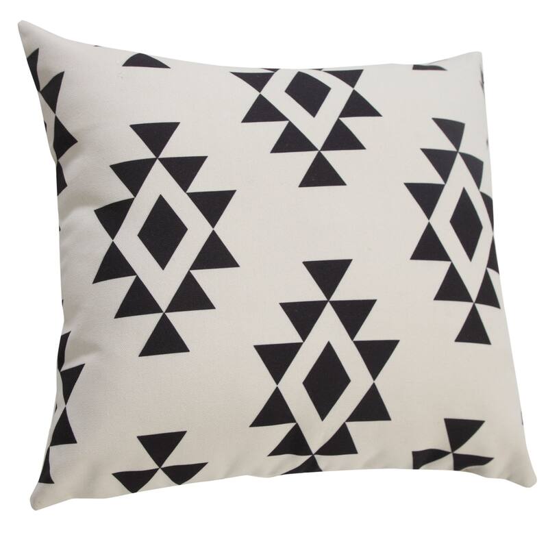 20" Black and Cream Geometric Square Outdoor Patio Throw Pillow