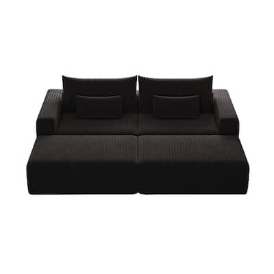 102" Corduroy Cloud Sofa Oversized Modular Sleeper Sofa for Livingroom Plush Sectional Loveseat with 2 Removable Footstool