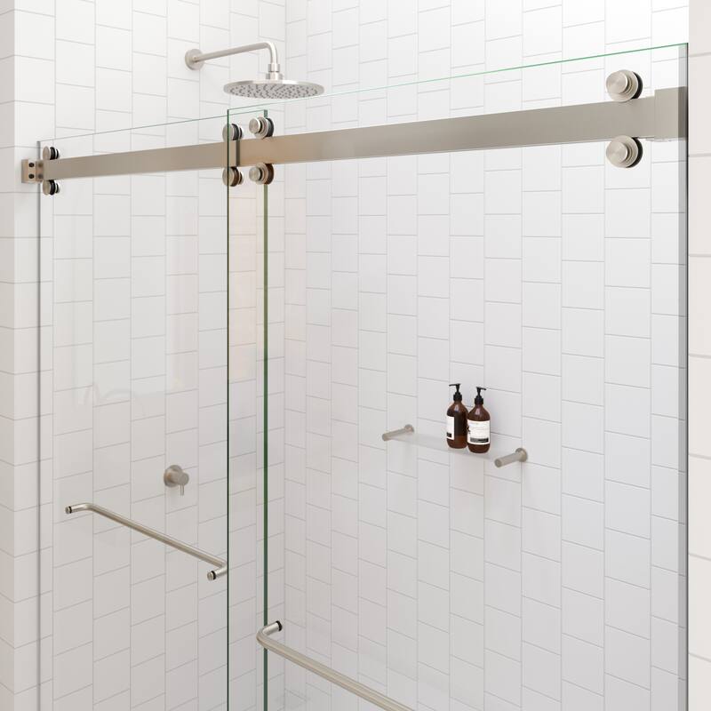 Polaris 60 in. x 60 in. Fully Frameless Glass Sliding Bypass Bathtub Doors with Square Hardware