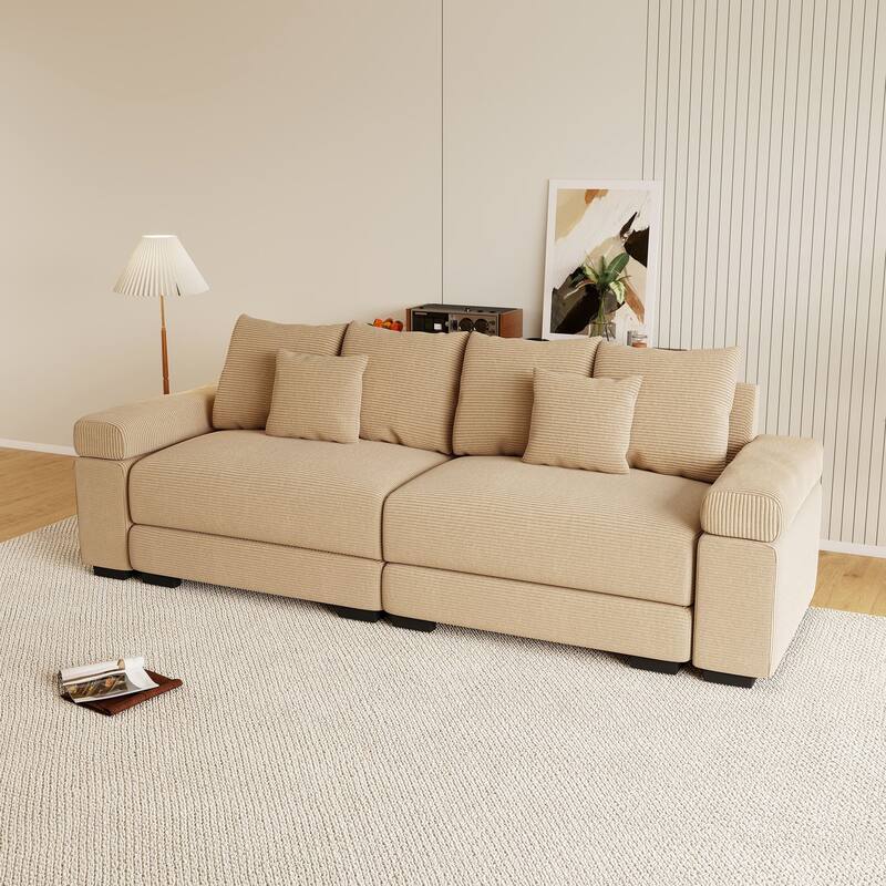 Rossetta Modern 92" Oversized Deep Seating Design Corduroy Fabric Extra-Wide Armrests Modular Sectional Couch, with Pillows