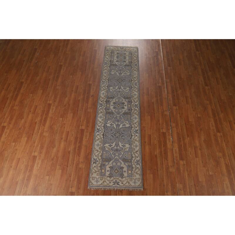 Gray Oushak Oriental Runner Rug Hand-Knotted Wool Carpet - 2'6"x 9'11"
