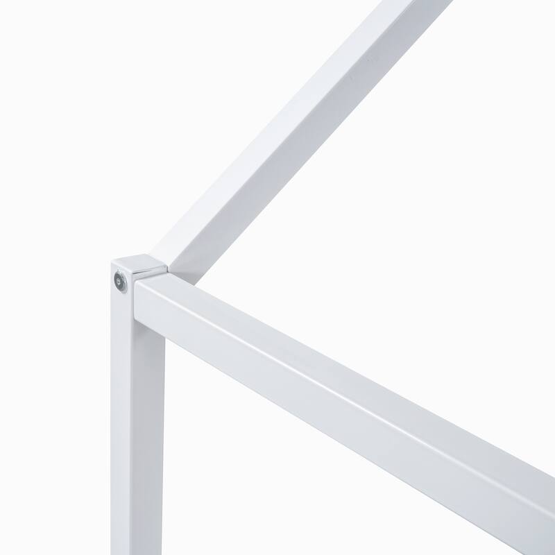 White Twin Size Metal House Bed with Fence and Play Door for Kids