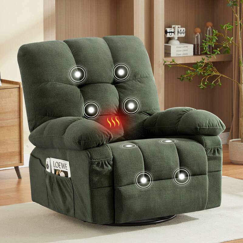 Massage Recliner Chair with Vibration and Lumbar Heating 350LB Capacity Swivel Rocker - Green