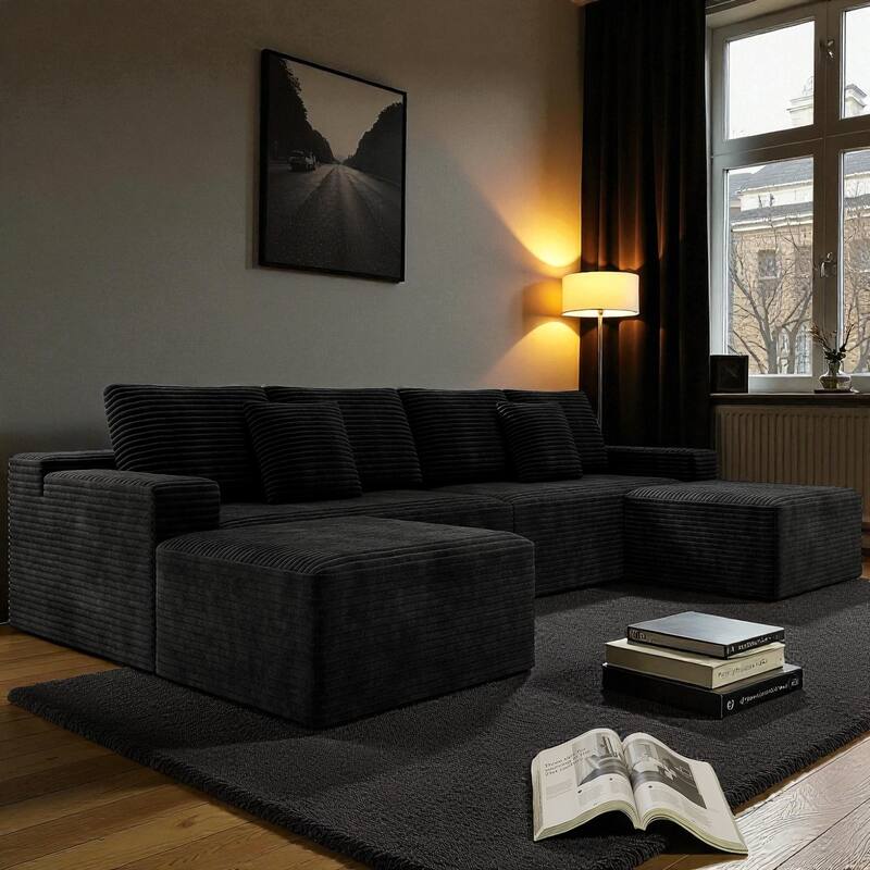 137.8" Modular Sectional Sofa 4-Piece Upholstered Corduroy Couch No Assembly Required, Plush Foam Seating for Living Room