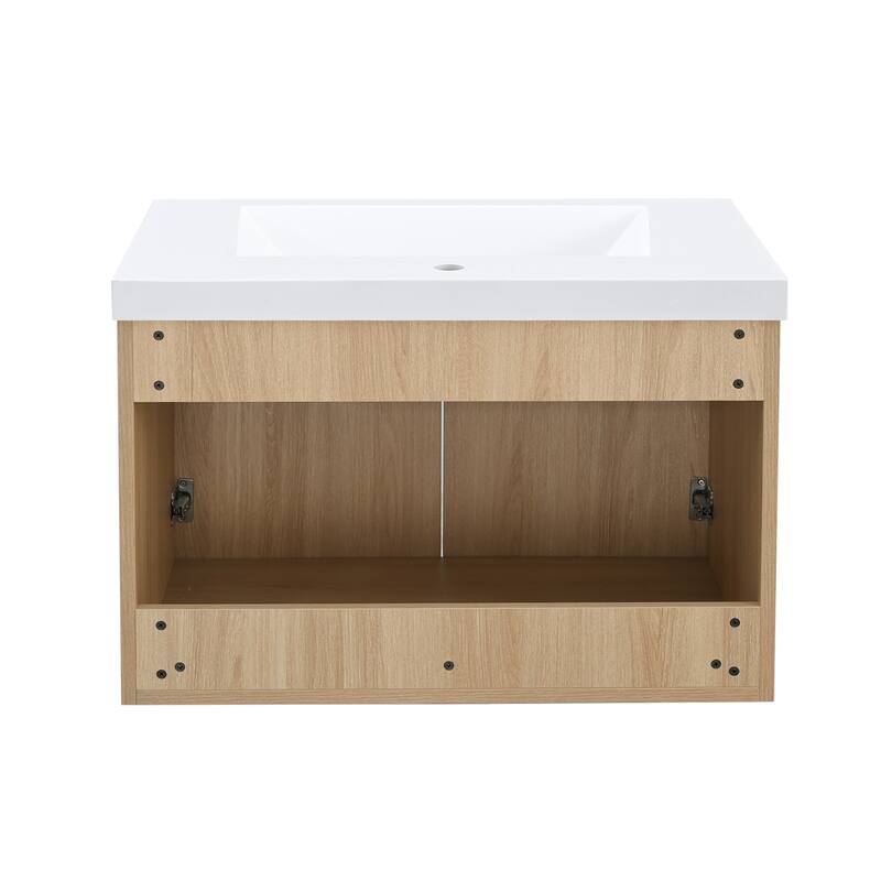 Prismella 24" 30" Wall-Mount Bathroom Vanity in Oak with Top