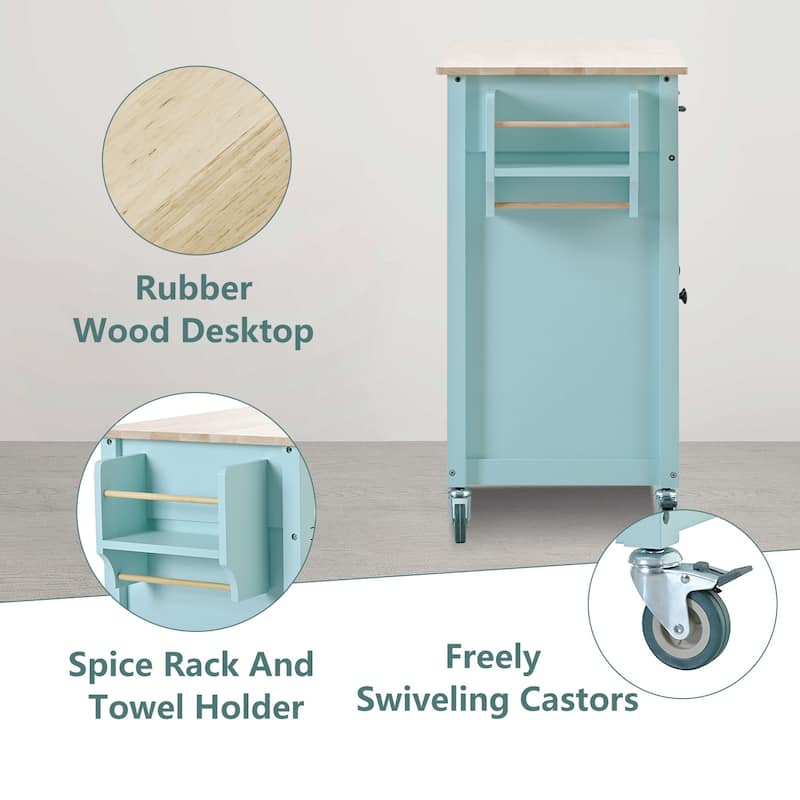 Kitchen Island Cart with Solid Wood Top and Locking Wheels