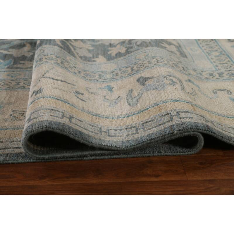 Hand Knotted Oriental 100% Wool Carpet Traditional Floral Greys & Charcoal Art Deco Area Rug - 14' 0'' X 9' 10''