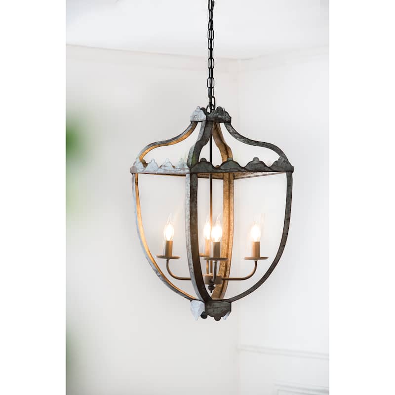 4 - Light Metal Chandelier, Hanging Light Fixture with Adjustable Chain for Kitchen Dining Room, Bulb Not Included - Gray