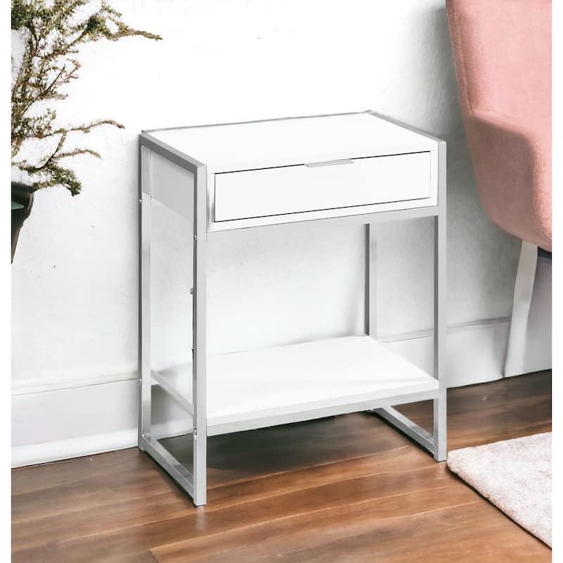 Modern 24" Bedside Table with Drawer and Shelf Rectangular Wood Top and Metal Frame Accent Table - 19.5”L x 12.75”W x 23.75”H