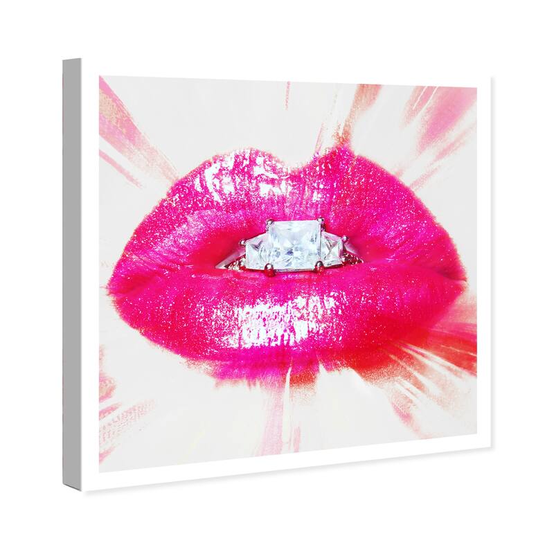 Wynwood Studio Canvas Fashion and Glam Diamonds and Kisses Pink and Hot Pink Glam Wall Art Canvas Print