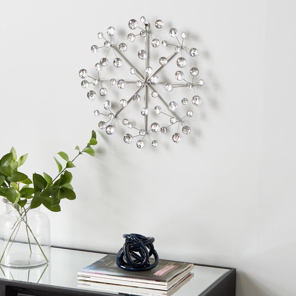 Silver Metal Starburst Home Wall Decor with Crystal Embellishment