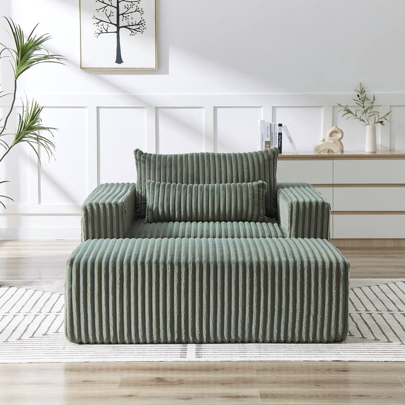 75-Inch Plush Corduroy Fabric Sofa Set with Removable Footrest for Livingroom Fluffy Modular Sleeper Sofa Chair