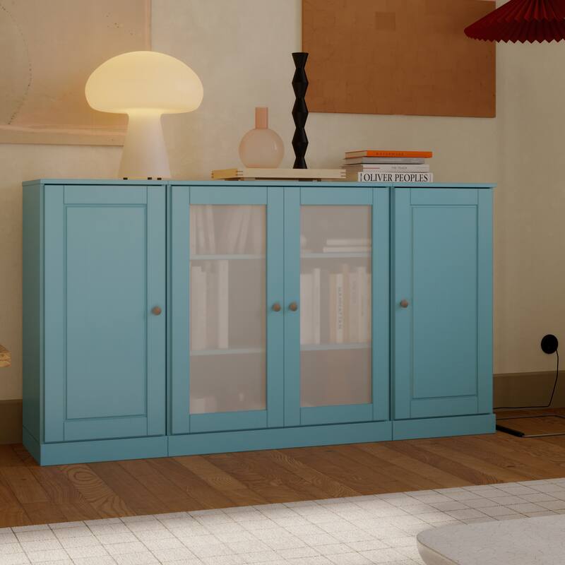 Palace Imports 100% Solid Wood 65" Sideboard with Solid, Frosted Glass Doors, 2-Drawers and Adjustable Shelves