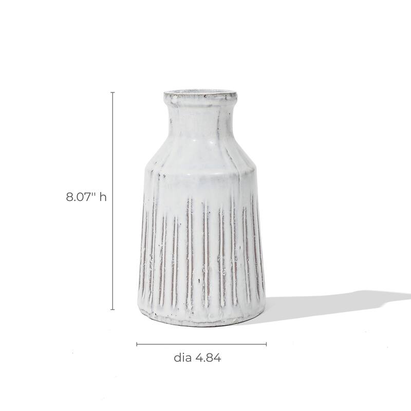 Vintage White Ribbed Terracotta Vase (Single)