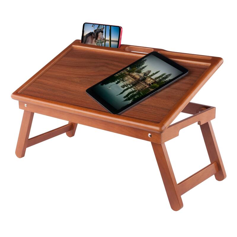 Arlo Breakfast Tray with Flip Top Teak Finish