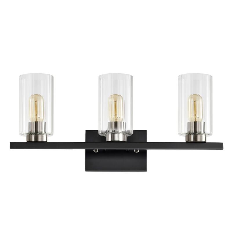 3-Light Black and Brushed Nickel Modern Vanity Light with Beveled Glass Shades - N/A