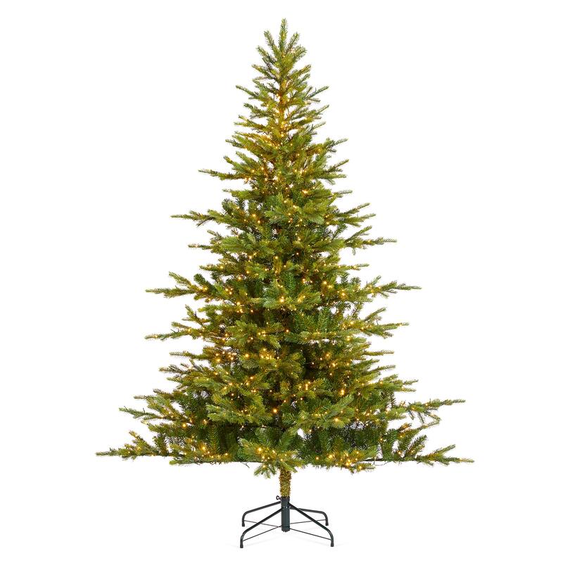 Glitzhome 7.5ft/9ft Pre-Lit Full Fir Artificial Christmas Tree w/Foot Pedal & Remote Control Simple Setup