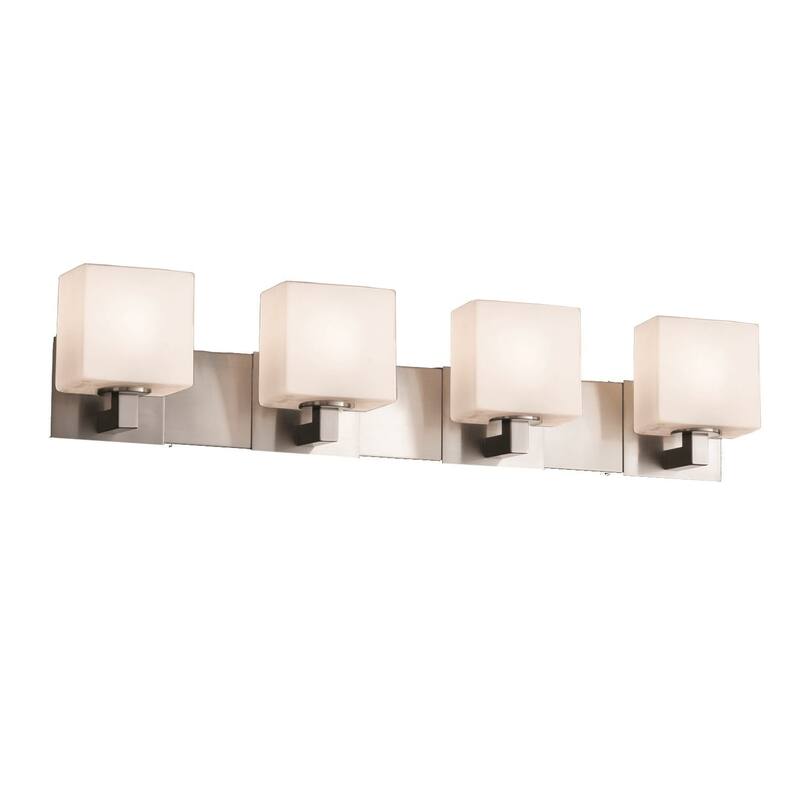 Justice Design Fusion Modular 4-light Brushed Nickel Bath Bar, Opal Rectangle Shade - Brushed Nickel, Opal