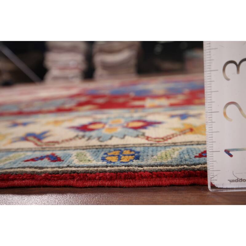 Hand Knotted Oriental 100% Wool Carpet Traditional Geometric Red Kazak Area Rug - 8' 7'' X 6' 2''