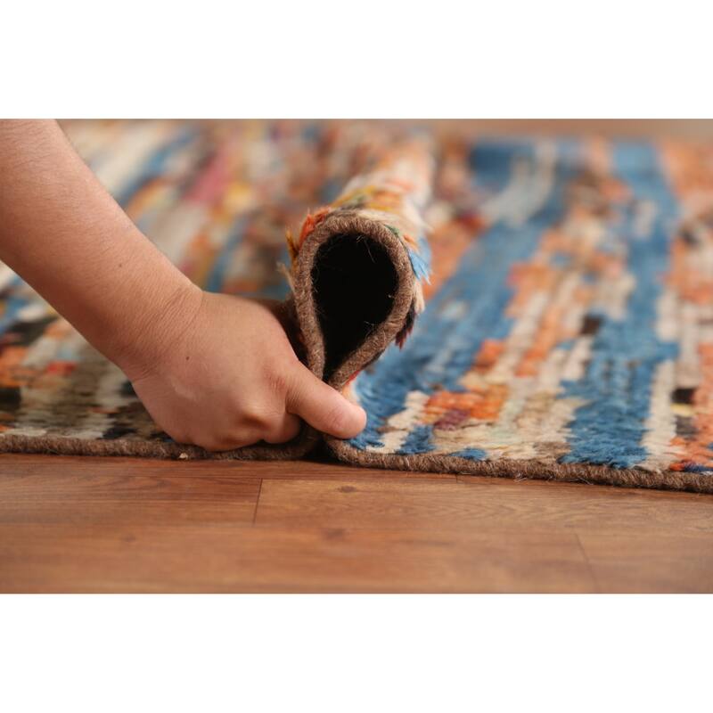 Moroccan Oriental Area Rug Handmade Stripe Wool Carpet - 6'4" x 9'6"