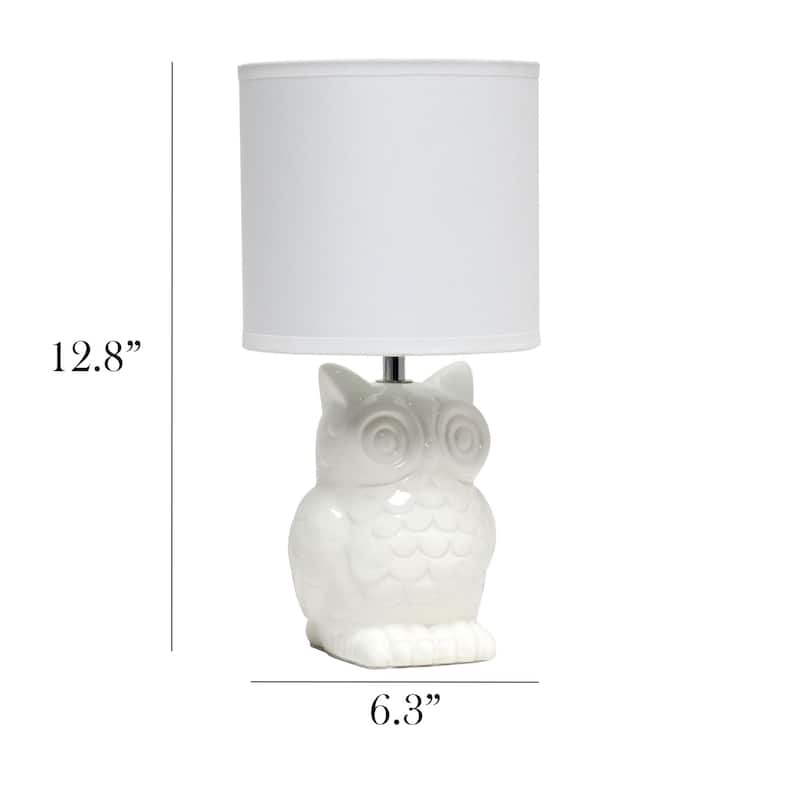 Tall Ceramic Owl Bedside Table Desk Lamp with Drum Shade - 12.75" - Cream