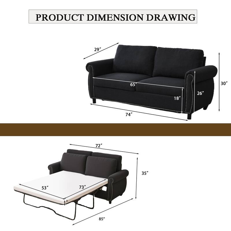 Pull Out Couch with Mattress, Sleeper Sofa Daybed, Upholstery Sectional Loveseat Convertible Sofa Bed