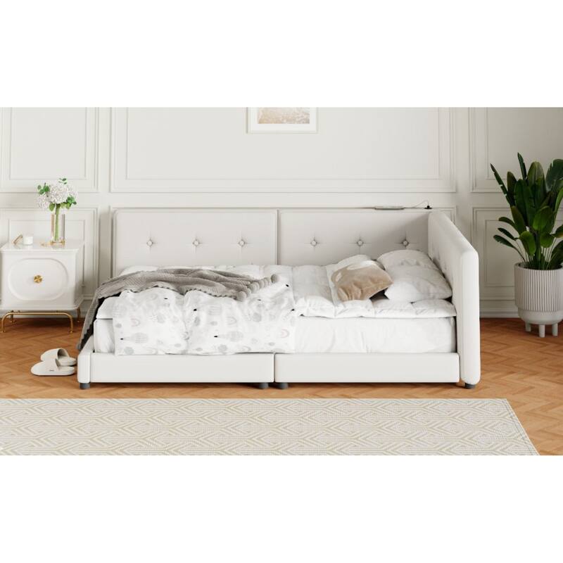 Upholstered Platform bed with USB Ports
