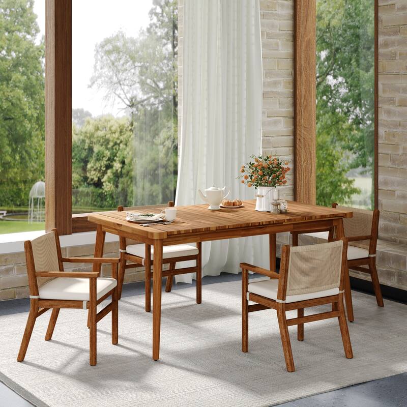 Roomfitters 72/63 Inch 8/6-Person Acacia Wood Dining Table, Outdoor Farmhouse Furniture for Patio, Garden, Backyard, Teak