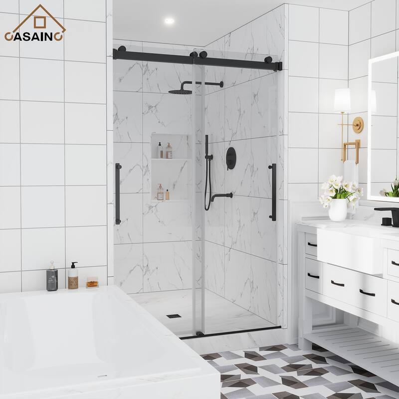 CASAINC 48 or 60 in. W x 76 in. H Double Sliding Frameless Shower Door