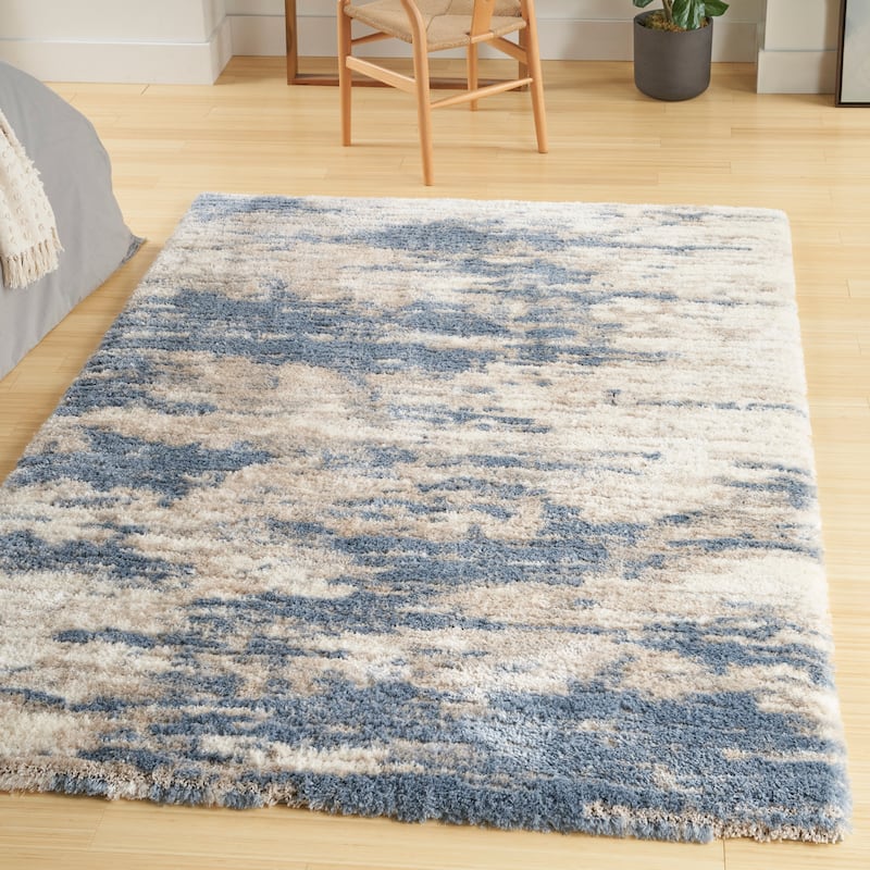 Nourison Luxurious Shag Abstract Glam Ultra Plush Pile Area Rug - 6'7" x 9'2" - Light/Blue/Grey
