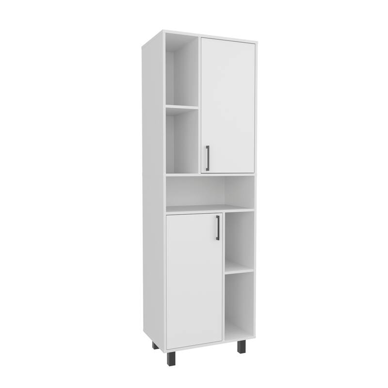 Kitchen Pantry Cabinet, 2 Doors, 4 Legs, 9 Shelves with Durable engineered wood construction, White