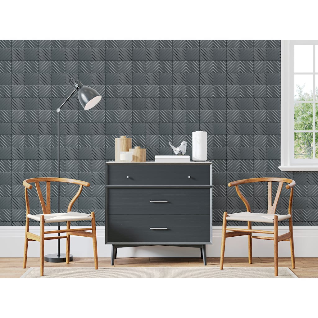 Hotel Tile Gunmetal Wallpaper - 20.8 in. W x 33ft L - Double Roll