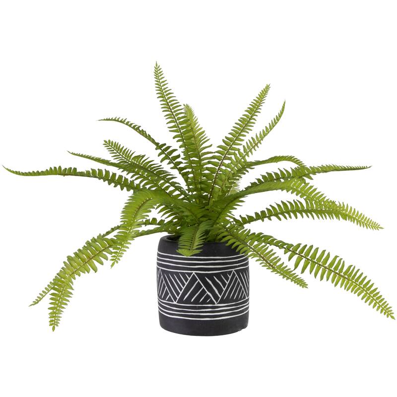 Artificial Boston Fern Plant In Aztec Pattern Ceramic Pot 12"
