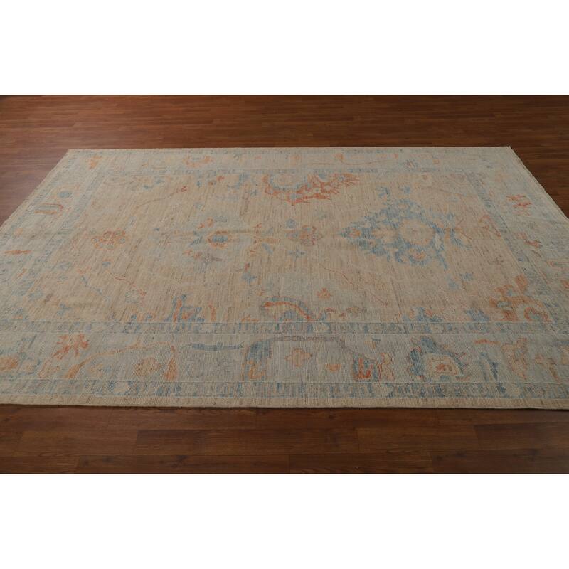 Hand Knotted Oriental 100% Wool Carpet Transitional All-Over Peach Oushak Area Rug - 9' 0'' X 6' 3''