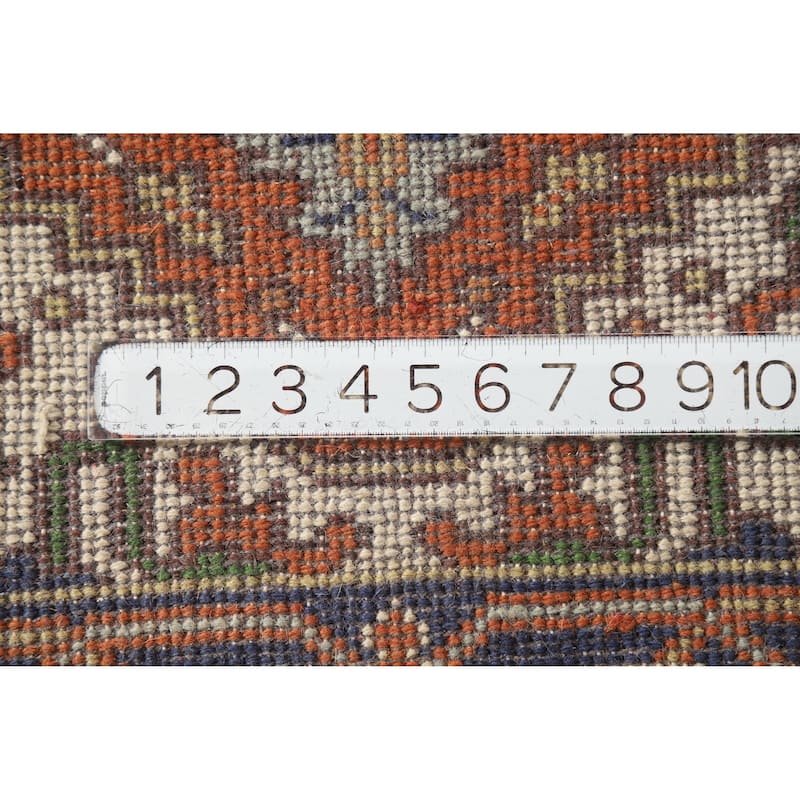 Hand Knotted Oriental 100% Wool Carpet Traditional Geometric Oranges & Rust Heriz (serapi) Runner Rug - 10' 0'' X 2' 6''