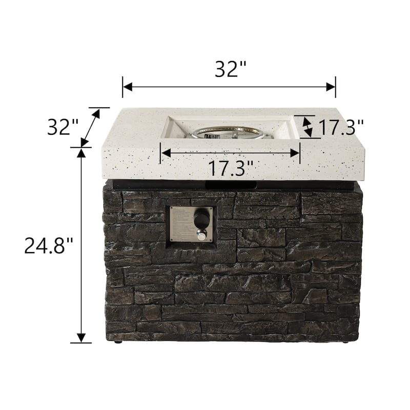 VENTOPYR Outdoor 40000 BTU Sqaure Fire Pit Table w Faux Black Ledgestone