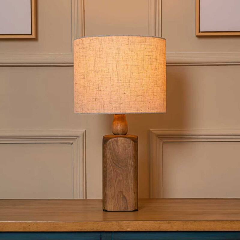 18''/22''Farmhouse Traditional Natural Solid Wood Table Lamp with Beige Fabri Drum Shade for Bedroom Living Room