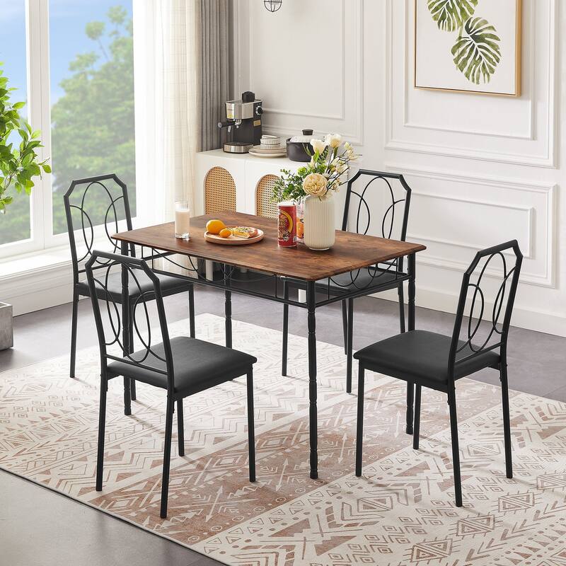 VECELO Industrial 5-Piece Dining Table Set, Table and Chairs Sets ( Set of 5)