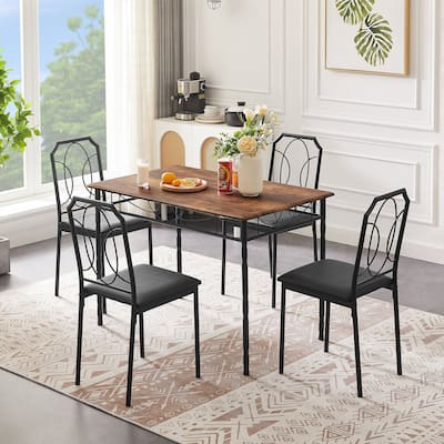 VECELO Industrial 5-Piece Dining Table Set, Table and Chairs Sets ( Set of 5)