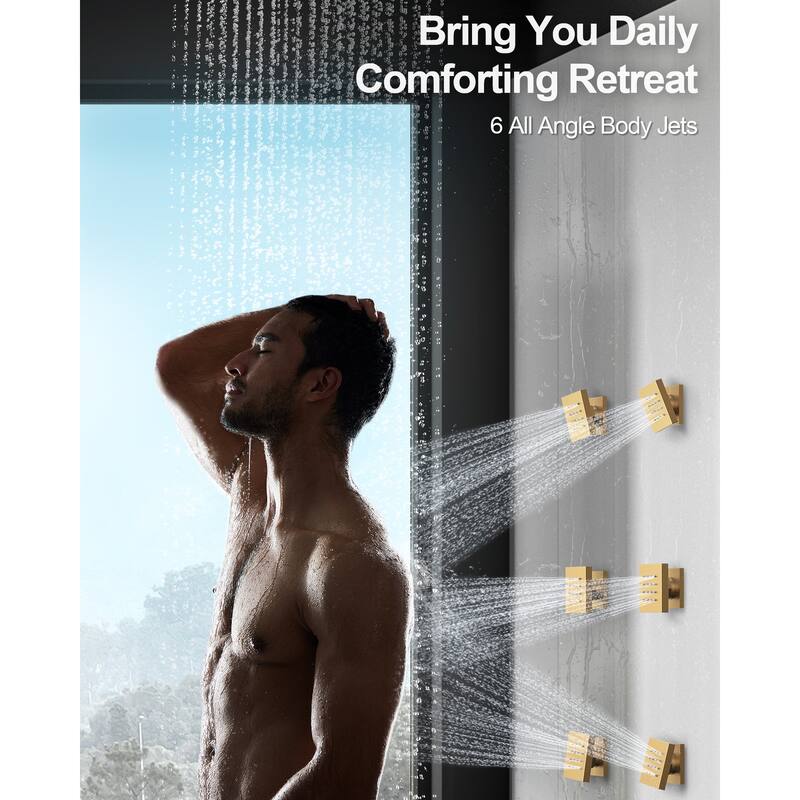 GRANDJOY Luxury Shower Faucets 22" LED Ceiling Mount Rainfall Shower Head System with 6 Body Jets